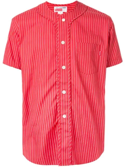 Supreme Cdg Pinstripe Baseball Jersey In Red