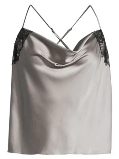 Kiki De Montparnasse Cowlneck Silk & Lace Camisole In Silver Black