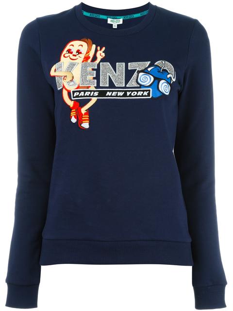 Kenzo Blue Cotton Sweatshirt With Glitter And Embroidery Logo | ModeSens
