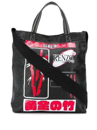 Kenzo Straw Fabric Tote In 99 Noir