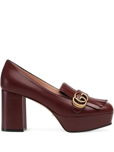 Gucci Marmont Fringed Logo-embellished Leather Platform Pumps In Red