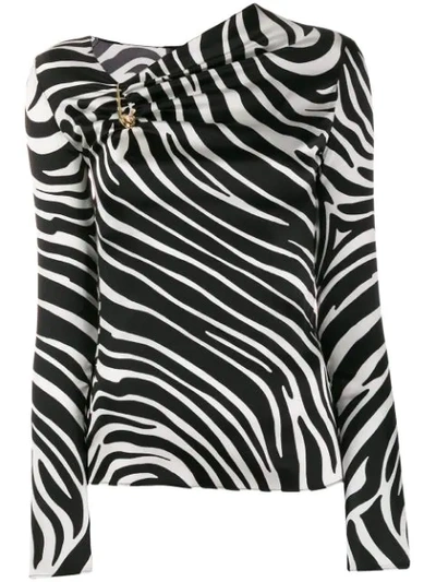 Versace Zebra Satin Black And White Silk Blouse