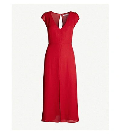 Reformation Wellfleet V-neck Crepe Midi Dress In Cherry ModeSens
