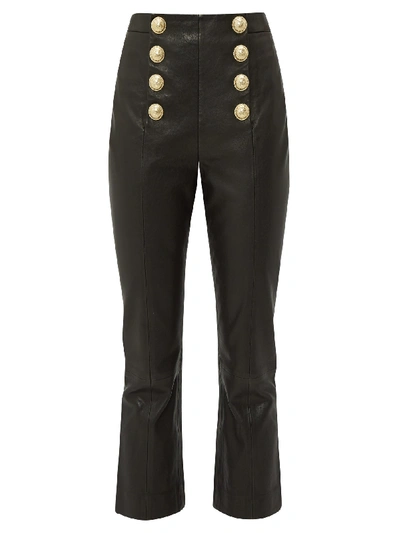 Balmain Buttoned Leather Kick-flare Trousers In 0pa Noir