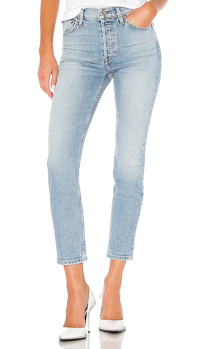 Re/done High Rise Ankle Crop Jean In Pale Indigo