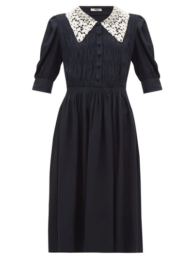 Miu Miu Peter Pan-collar Crepe Dress In Black