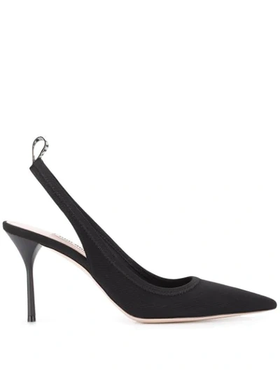 Miu Miu Stretch Satin Slingbacks In Black