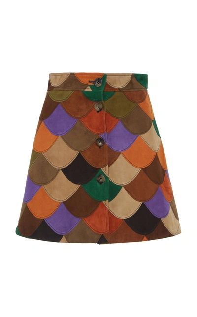 Miu Miu Scalloped Patchwork Skirt In Multi
