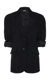 Miu Miu Puff-sleeve Wool Blazer In Black