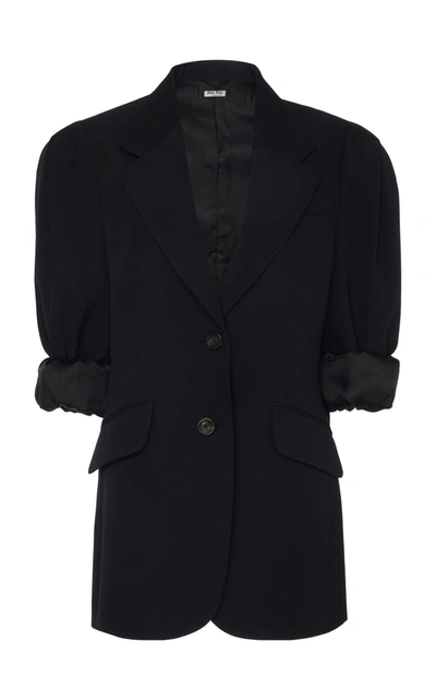 Miu Miu Puff-sleeve Wool Blazer In Black