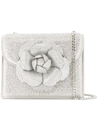 Oscar De La Renta Tro Crystal-embellished Leather Shoulder Bag In Silver