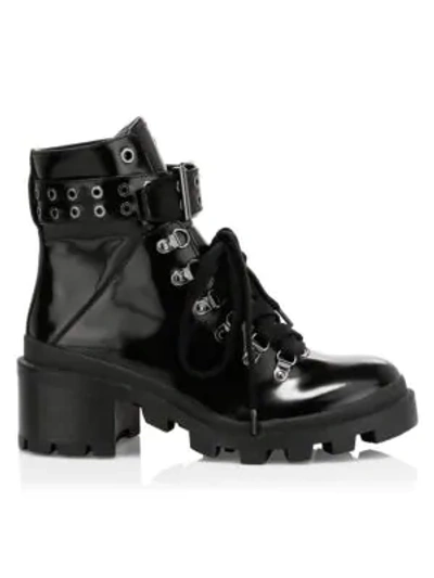 Alice And Olivia Havis Buckle Leather Combat Boots In Black