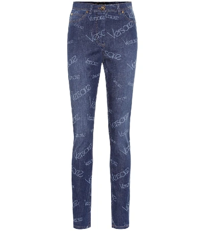Versace Logo High-rise Skinny Jeans In Blue