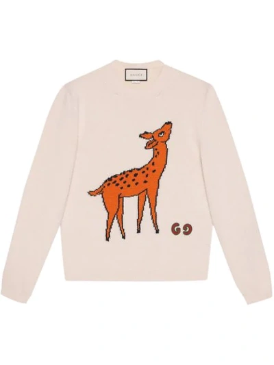 Gucci Men's Deer Graphic Crewneck Sweater In White