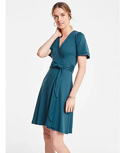 Ann Taylor Petite Piped Flutter Sleeve Wrap Dress In Emerald Sea