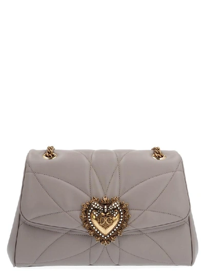Dolce & Gabbana Devotion Embellished Foldover Shoulder Bag In Grey
