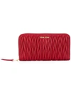 Miu Miu Quilted Leather Zip Around Wallet In Fuoco