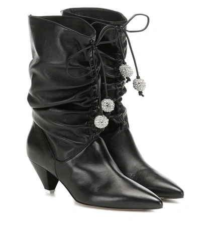 Attico Crystal-embellished Leather Boots In Black
