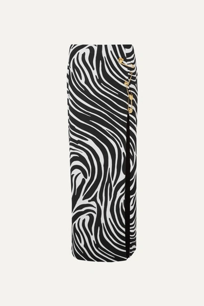 Versace Embellished Zebra-print Satin Maxi Skirt In Black