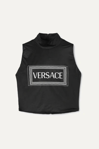 Versace Printed Stretch-jersey Turtleneck Top In Black