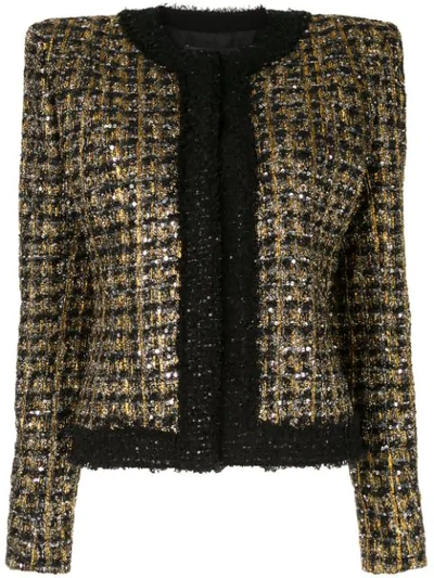 Balmain Button And Sequin-embellished Metallic Tweed Blazer In Black