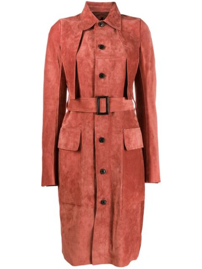Rick Owens Forked Suede Trench Coat In 13 Burnt Pink