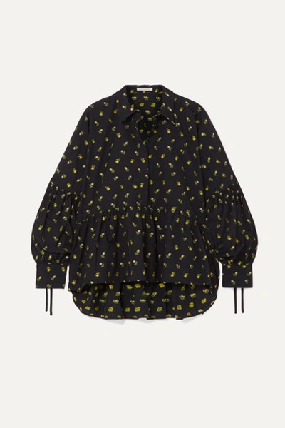 Cecilie Bahnsen Andrea Oversized Tiered Fil Coupé Cotton-poplin Blouse In Black/yellow