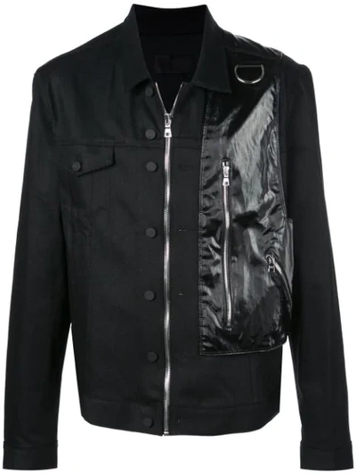 Rta 137 Shell And Webbing-trimmed Stretch-denim Jacket In Black