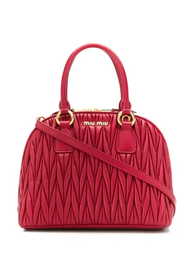 Miu Miu Matelassé Logo Tote Bag In Red