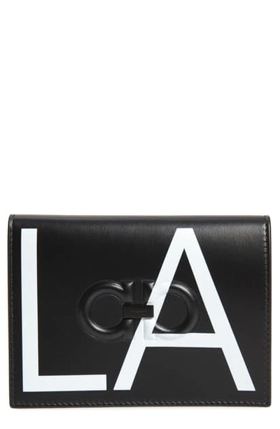 Ferragamo Men's City La Leather Passport Holder In Black/ White