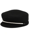 Eugenia Kim Sabrina Wool Newsboy Hat W/ Swarovski Pearl Trim In Black