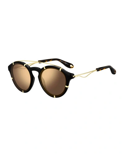 Givenchy Men's Round Acetate Sunglasses With Metal Trim In Black Pattern