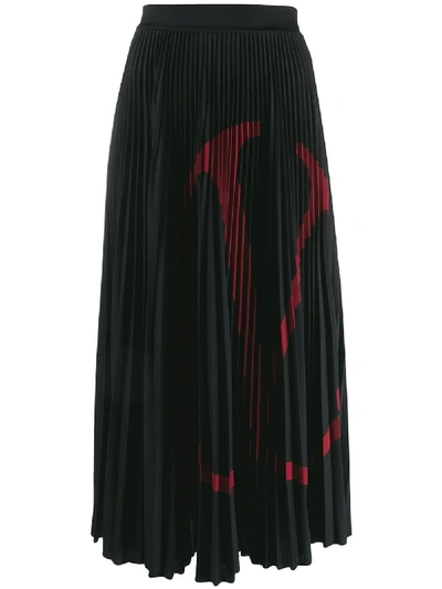 Valentino Jersey Plisse Skirt In Black/ Red