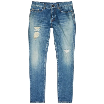 Saint Laurent Skinny-fit Distressed Denim Jeans In Blue