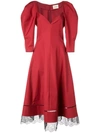 Khaite Dina Puff-sleeve Cotton Midi Dress In Red
