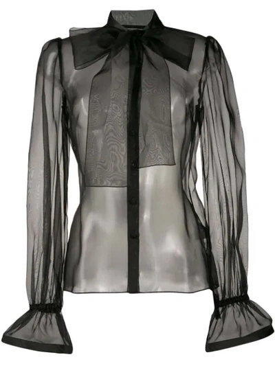 Dolce & Gabbana Sheer Silk Organza Tieneck Blouse In Black