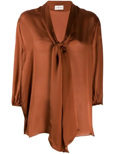 Alexandre Vauthier Tie-neck Silk-satin Chiffon Blouse In Brown