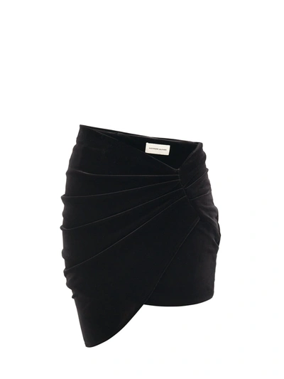 Alexandre Vauthier Asymmetric Draped Velvet Mini Skirt In Black
