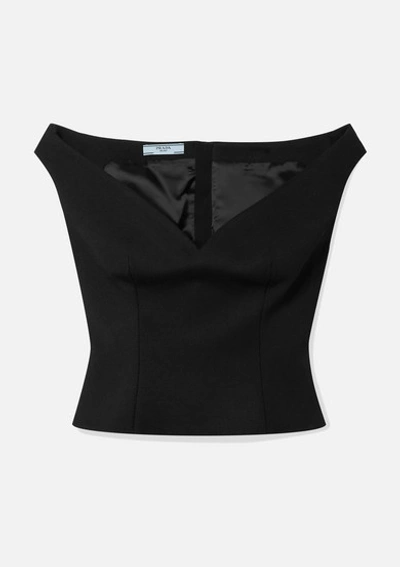 Prada Off-the-shoulder Wool-twill Bustier Top In Black