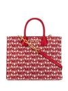 Miu Miu Logo-jacquard Leather-handle Tote Bag In Red