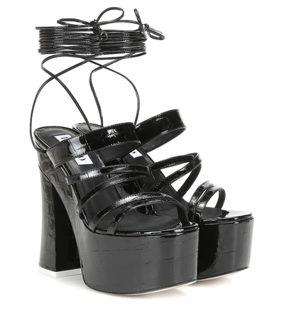 Attico Greta Crocodile-effect Leather Platform Sandals In Black
