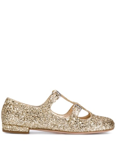 Miu Miu Gold-tone Glitter Ballerinas