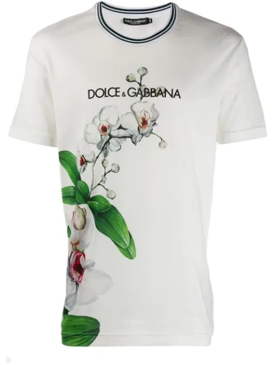 Dolce & Gabbana Dolce And Gabbana White Orchid Print T-shirt In Multicolored