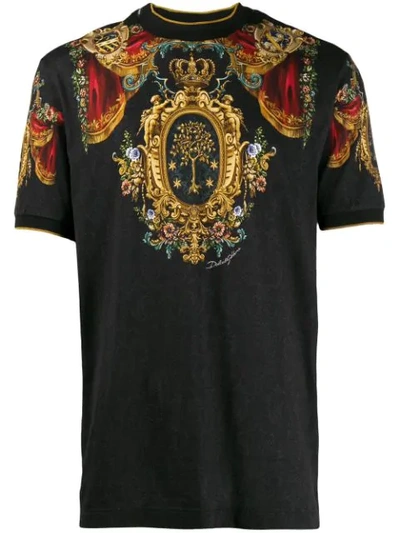 Dolce & Gabbana Heraldic Silk-blend Crew-neck T-shirt In Black
