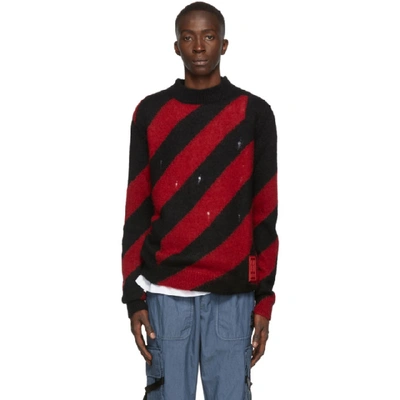 Off-white Distressed Striped Mohair-blend Sweater In Multicolor