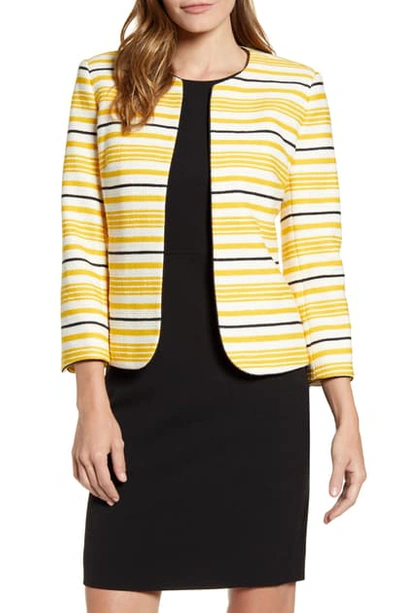 Anne Klein Striped Tweed Jacket In Cezanne Yellow Combo