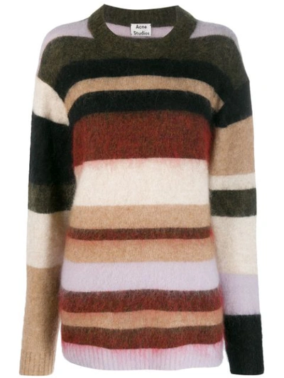 Acne Studios Colourblock Stripe Oversized Jumper In Green