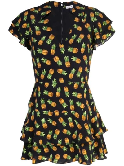 Alice And Olivia Shay Tiered Printed Crepe De Chine Playsuit In Pineapple Black