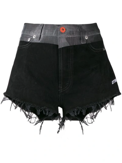 Heron Preston Tie Dyed Cotton Denim Shorts In Black