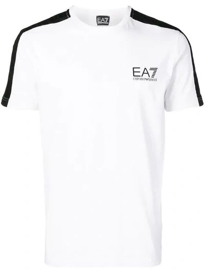 Ea7 Train Logo Stretch Cotton Jersey T-shirt In 1100 White
